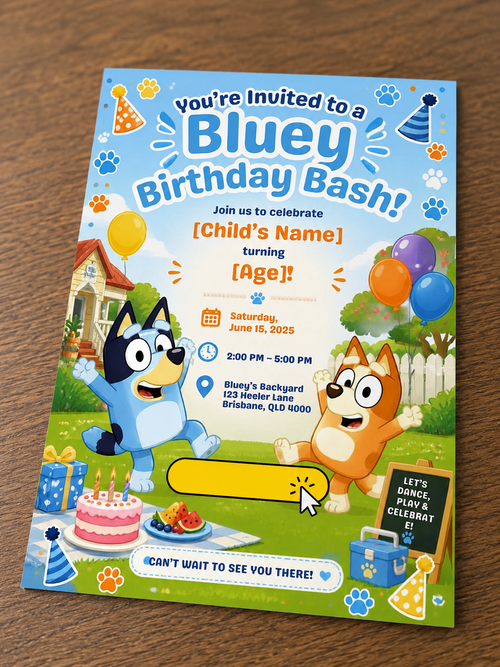 Blue Editable Birthday Invitation